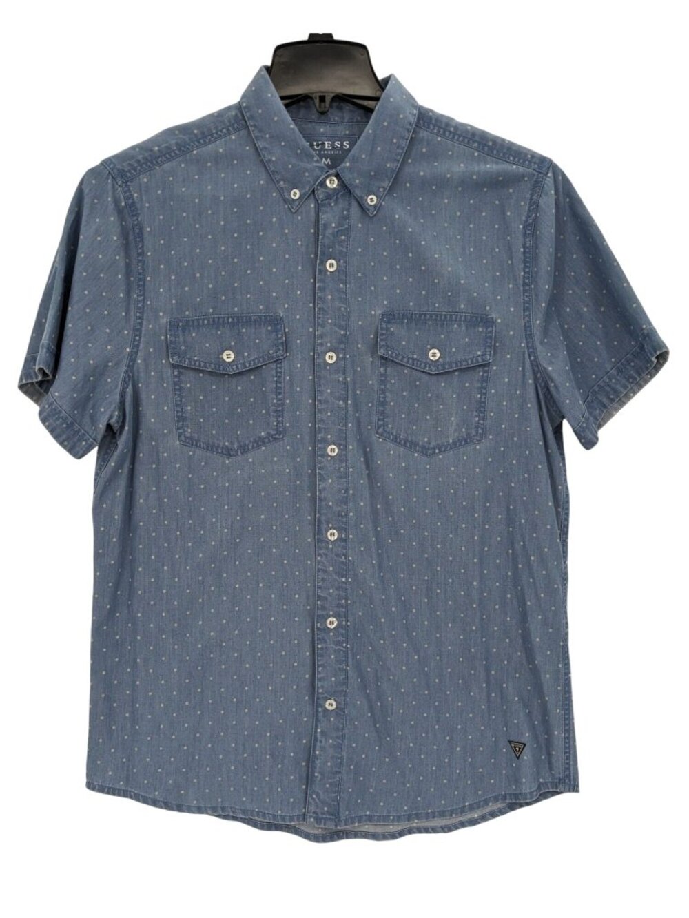 Guess Los Angeles Chambray Polka Dot Shirt Button Up Short Sleeve Coastal Medium